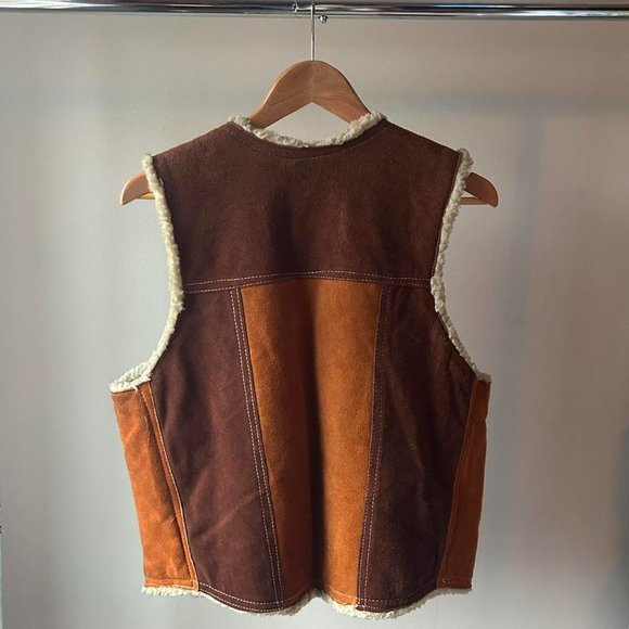 VINTAGE LEATHER SHEARLING-STYLE WESTERN SUEDE BROWN VEST ADULT SIZE 40 - Picture 3 of 6